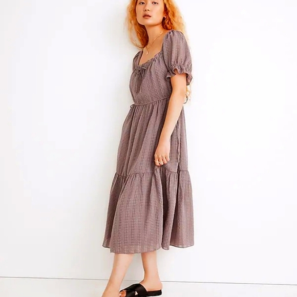 Madewell Square Neck Tiered Midi Dress in Textured Seersucker! Sold Out, Rare. - Picture 3 of 8